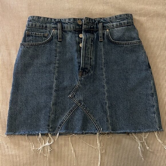 Anine Bing Raw Hem Denim Mini Skirt – Medium Blue, Size 26 - Picture 1 of 6